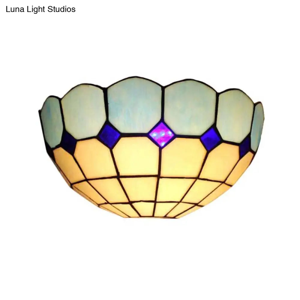 Tiffany Style 2-Light Art Glass Wall Sconce - Light Blue/Dark Blue Bedroom Lighting