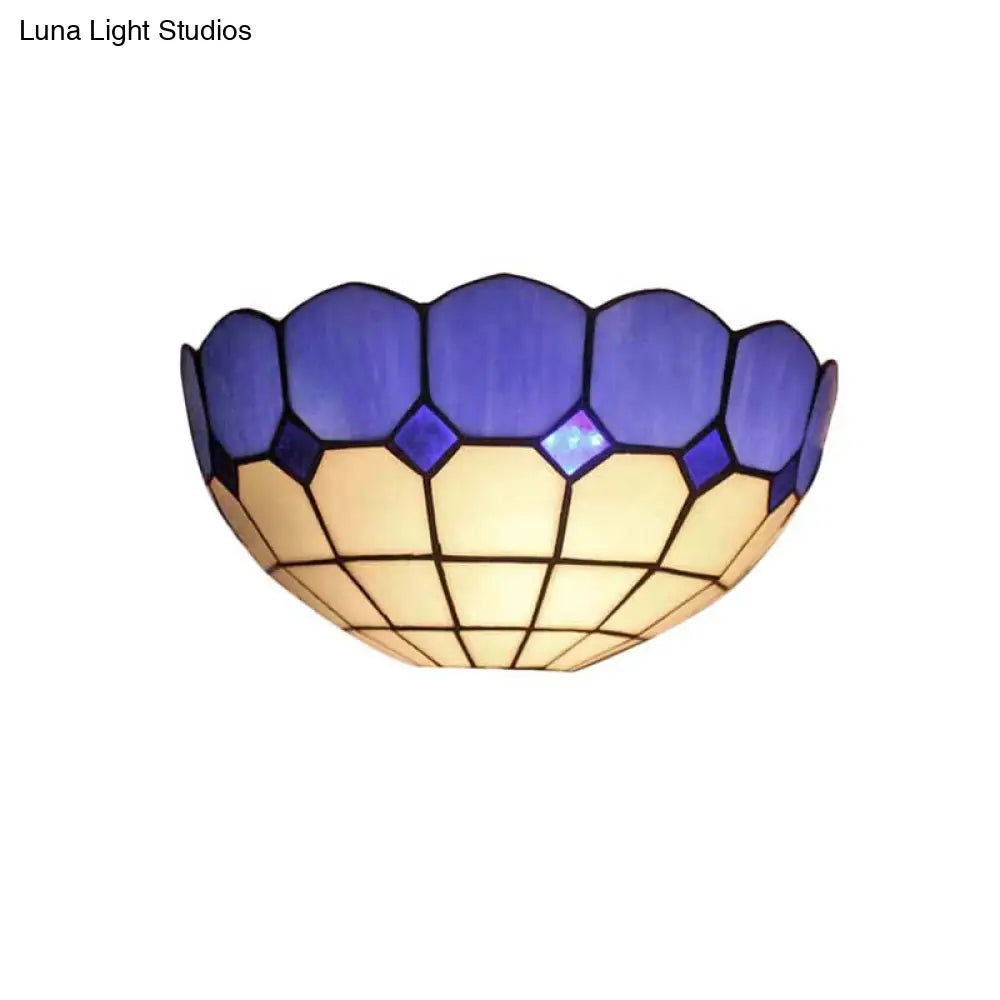 Tiffany Style 2-Light Art Glass Wall Sconce - Light Blue/Dark Blue Bedroom Lighting