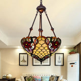 Tiffany Style 2-Light Flower Bush Chandelier Lamp With Stained Glass Pendant - Red/Yellow/Purple