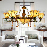 Tiffany Style Agate Leaf Chandelier In Antique Art Glass - 7/9/13 Lights Beige Ideal For Hotels 7 /