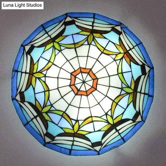 Tiffany Style Art Glass Dome Flush Ceiling Light For Bedroom