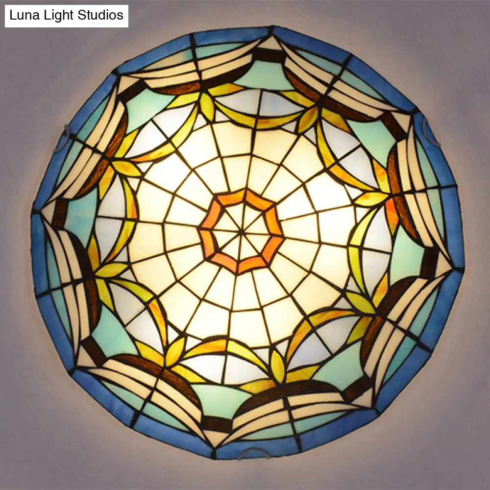 Tiffany Style Art Glass Dome Flush Ceiling Light For Bedroom