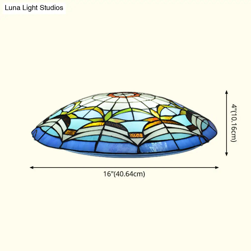 Tiffany Style Art Glass Dome Flush Ceiling Light For Bedroom
