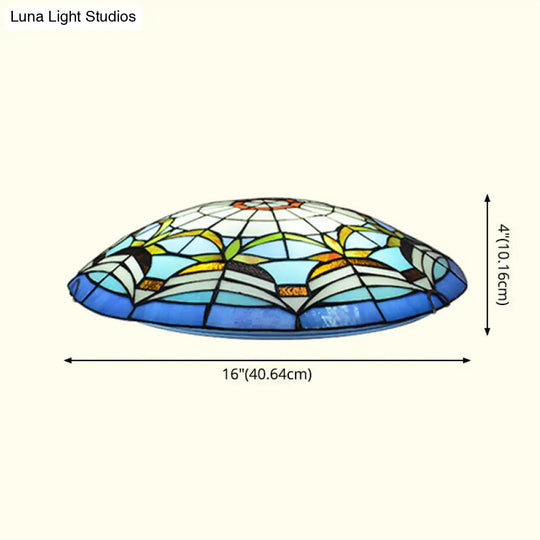 Tiffany Style Art Glass Dome Flush Ceiling Light For Bedroom
