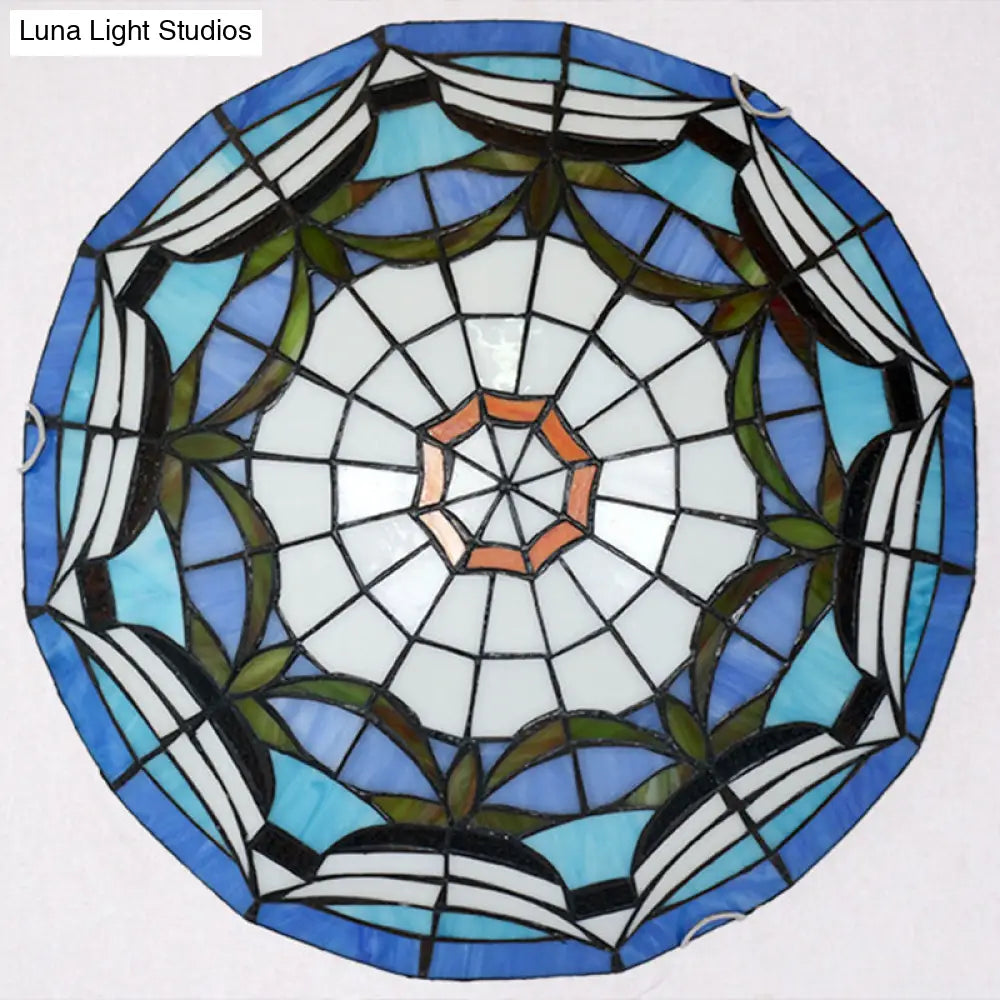 Tiffany Style Art Glass Dome Flush Ceiling Light For Bedroom