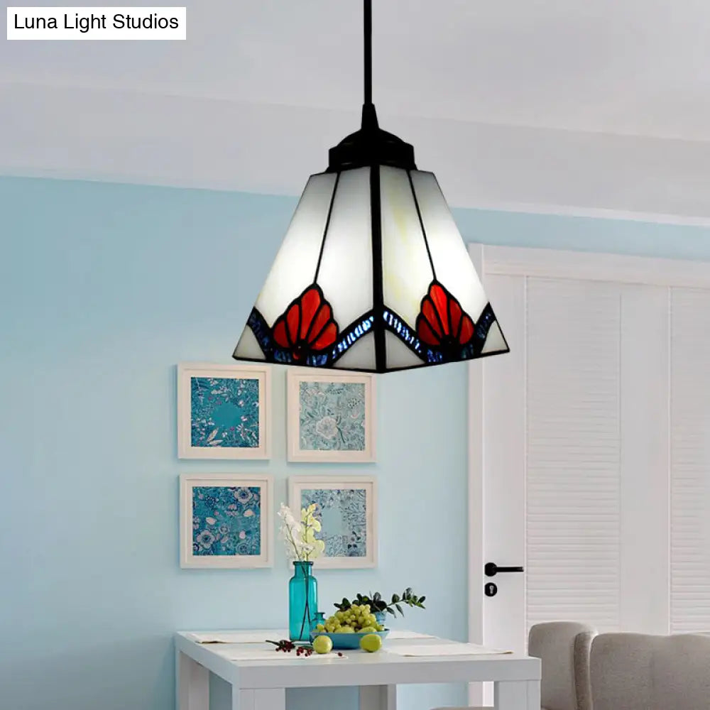 Tiffany-Style Black Glass Pendant Light - Magnolia/Shell Hanging Lamp