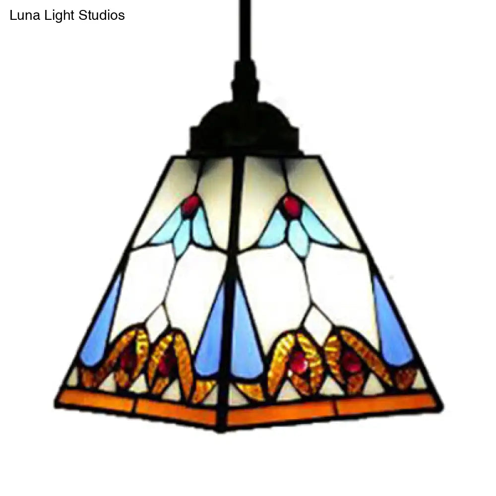 Tiffany-Style Black Glass Pendant Light - Magnolia/Shell Hanging Lamp