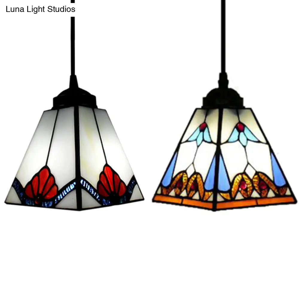 Tiffany-Style Black Glass Pendant Light - Magnolia/Shell Hanging Lamp