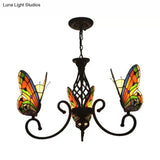 Tiffany-Style Butterfly Chandelier: Stained Glass 3-Light Fixture For Living Room