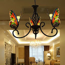 Tiffany-Style Butterfly Chandelier: Stained Glass 3-Light Fixture For Living Room Orange