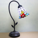 Tiffany Style Cone/Bell Shade Table Lamp - Blue/Red/Yellow 1-Light Stainless Glass Lighting With