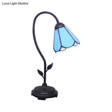 Tiffany Style Cone/Bell Shade Table Lamp - Blue/Red/Yellow 1-Light Stainless Glass Lighting With