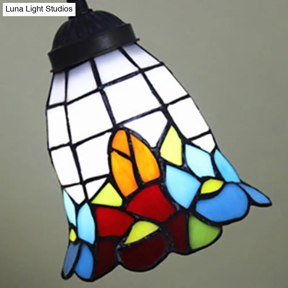 Tiffany Style Cone/Bell Shade Table Lamp - Blue/Red/Yellow 1-Light Stainless Glass Lighting With