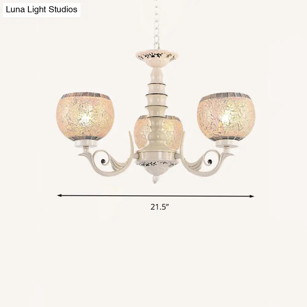 Tiffany Style Crackle Glass Ball Chandelier Pendant Light - White 3/5/8 Lights Suspension Lighting