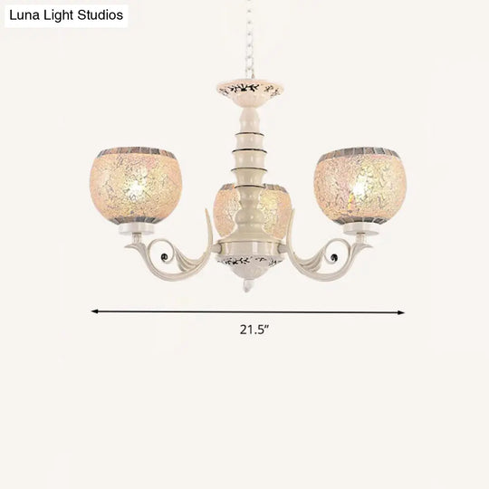 Tiffany Style Crackle Glass Ball Chandelier Pendant Light - White 3/5/8 Lights Suspension Lighting