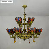 Tiffany Style Dragonfly Stained Glass Dome Hanging Lamp - 13 Lights Inverted Chandelier For Living
