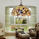 Tiffany-Style Floral Chandelier - 2 Red/Pink Stained Glass Lights for Kitchen Pink