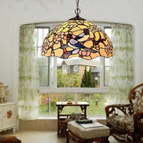 Tiffany-Style Floral Chandelier - 2 Red/Pink Stained Glass Lights for Kitchen Pink