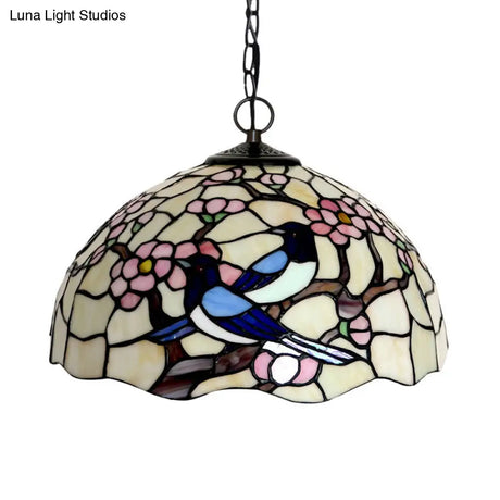 Tiffany-Style Floral Chandelier - 2 Red/Pink Stained Glass Lights for Kitchen