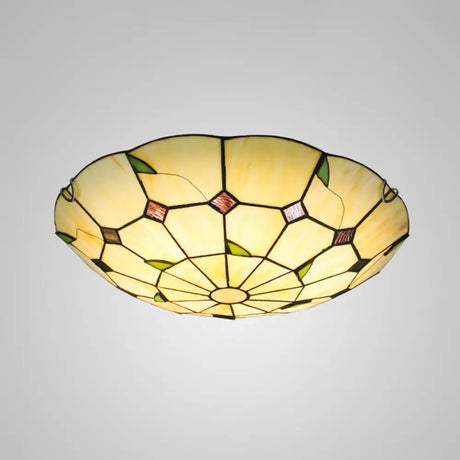Tiffany Style Glass Bowl Led Ceiling Light - Handcrafted Beige Flush Mount For Hallway / 12