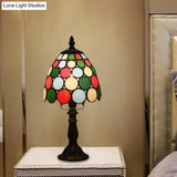 Tiffany Style Glass Nightstand Lamp - Bowl Shape 1 Light Beige/Red-Green-Pink Bedroom Table