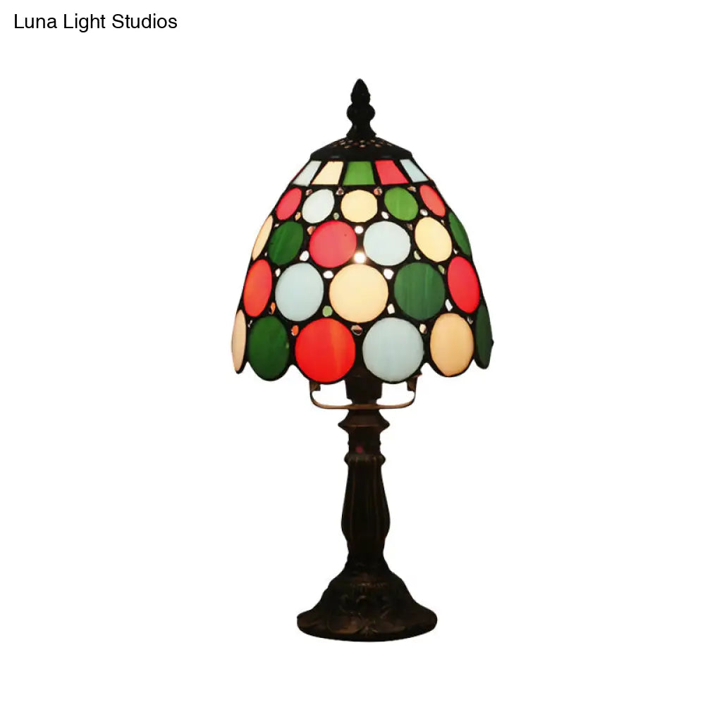 Tiffany Style Glass Nightstand Lamp - Bowl Shape 1 Light Beige/Red-Green-Pink Bedroom Table