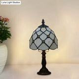 Tiffany Style Glass Nightstand Lamp - Bowl Shape 1 Light Beige/Red-Green-Pink Bedroom Table