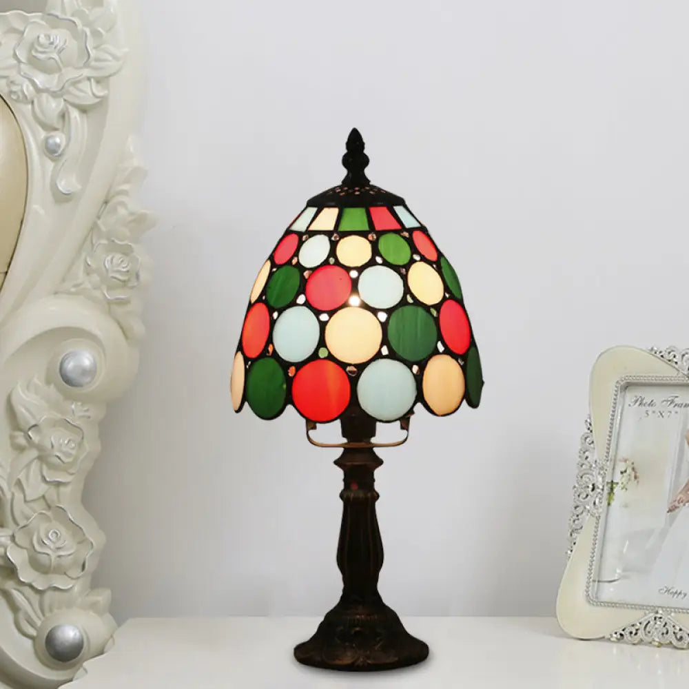 Tiffany Style Glass Nightstand Lamp - Bowl Shape 1 Light Beige/Red-Green-Pink Bedroom Table