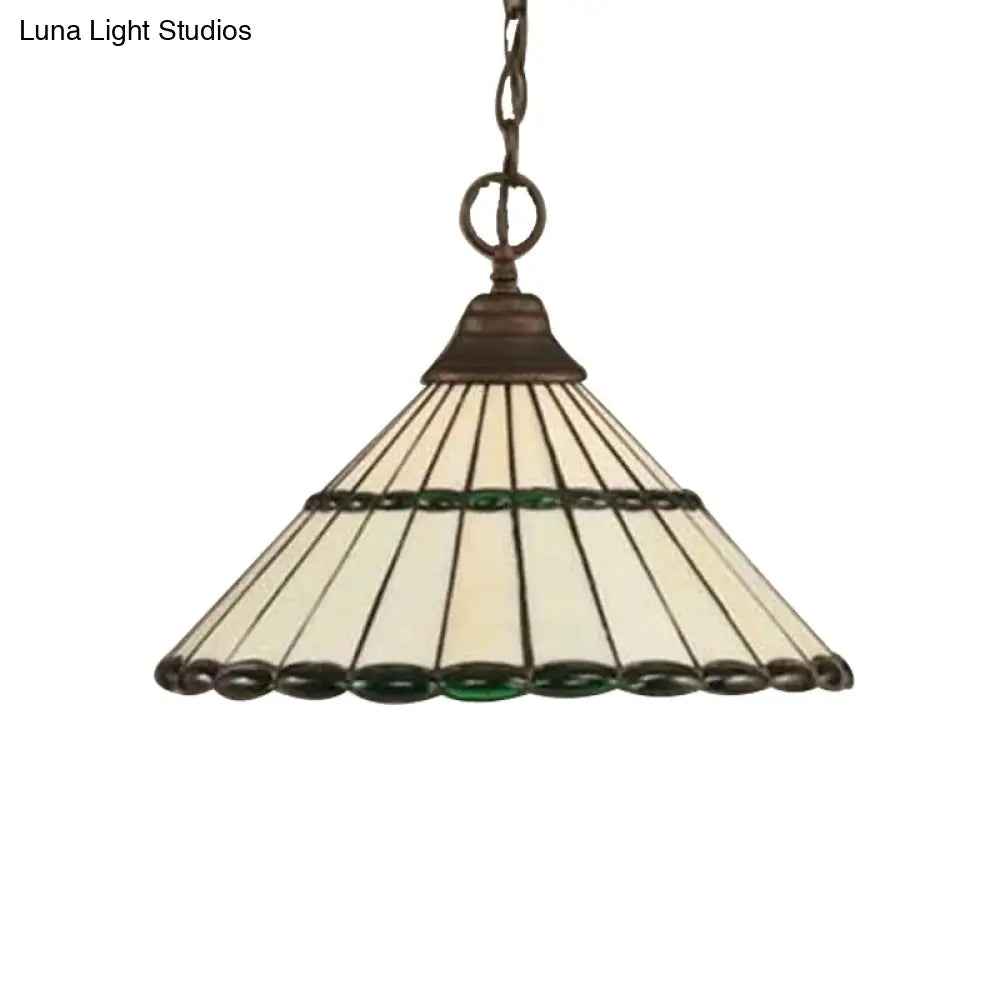 Tiffany-Style Hand Cut Glass Pendant Light Fixture - Brown/Green 1 Head