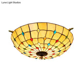 Tiffany Style Handcrafted Art Glass Ceiling Light Fixture - 5 Heads Semi Flush Mount Brass Finish
