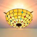 Tiffany Style Handcrafted Art Glass Ceiling Light Fixture - 5 Heads Semi Flush Mount Brass Finish