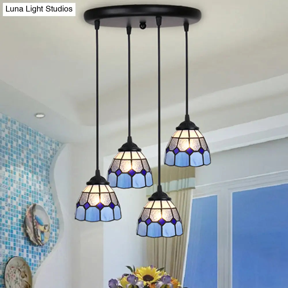 Tiffany Style Handcrafted Floral Art Glass Pendant Light For Dining Room Ceiling