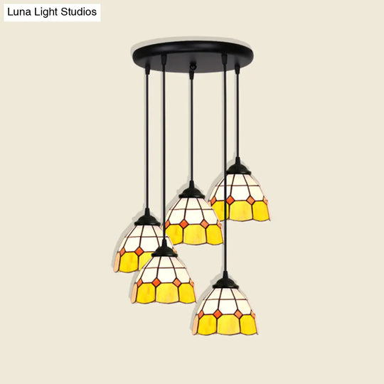 Handcrafted Tiffany Style Floral Pendant Ceiling Light Suspension Lamp For Dining Room 5 / Yellow