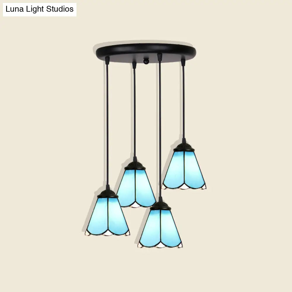 Handcrafted Tiffany Style Floral Pendant Ceiling Light Suspension Lamp For Dining Room 4 / Blue