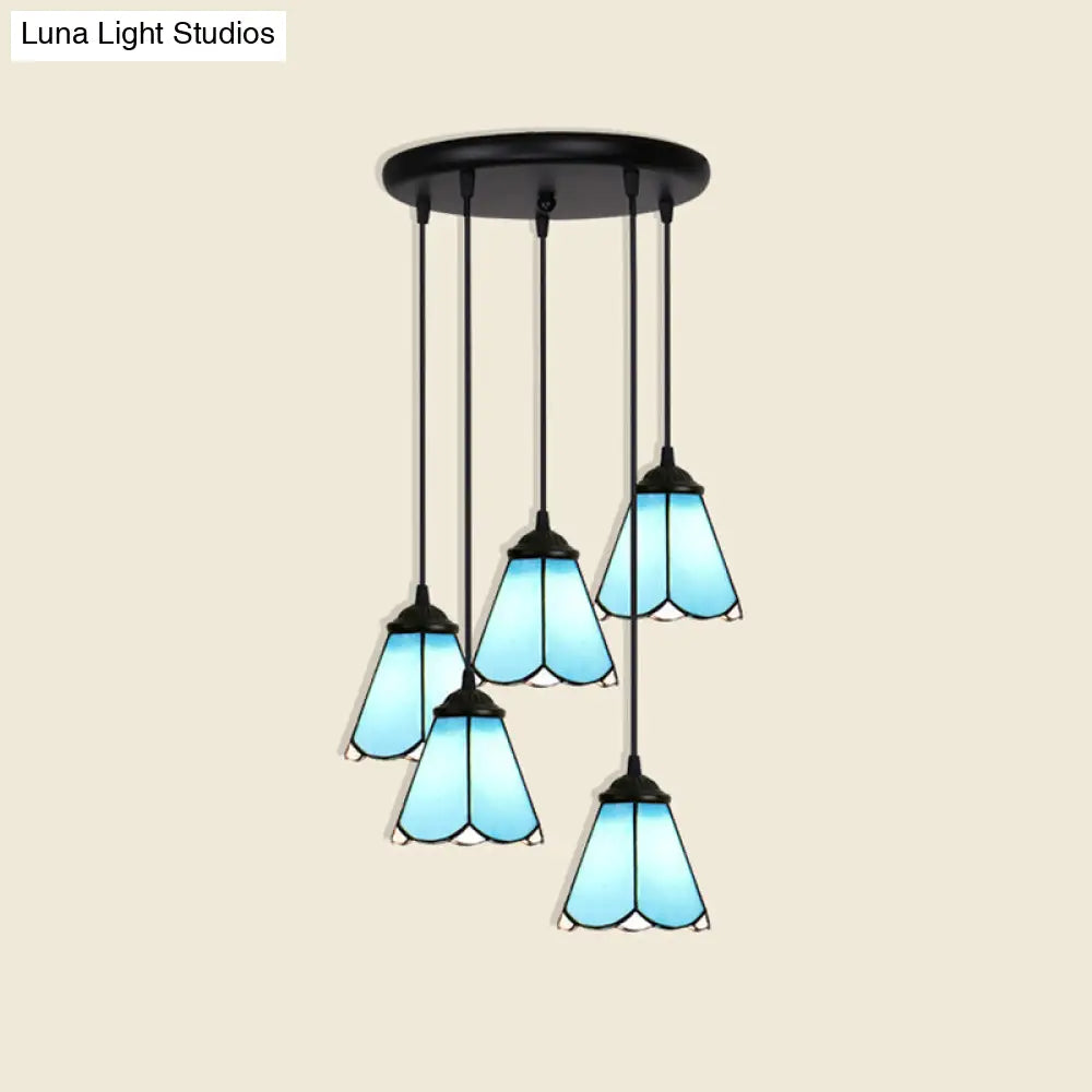 Handcrafted Tiffany Style Floral Pendant Ceiling Light Suspension Lamp For Dining Room 5 / Blue