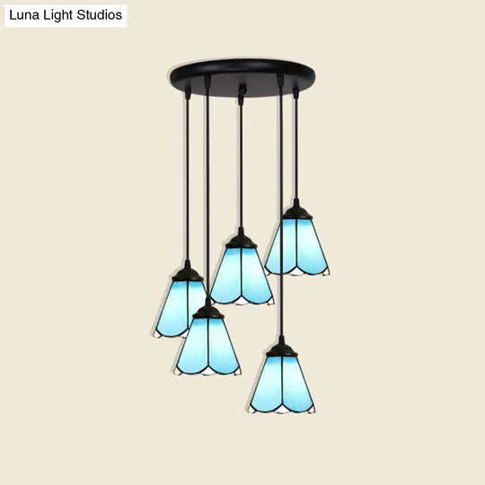 Handcrafted Tiffany Style Floral Pendant Ceiling Light Suspension Lamp For Dining Room 5 / Blue