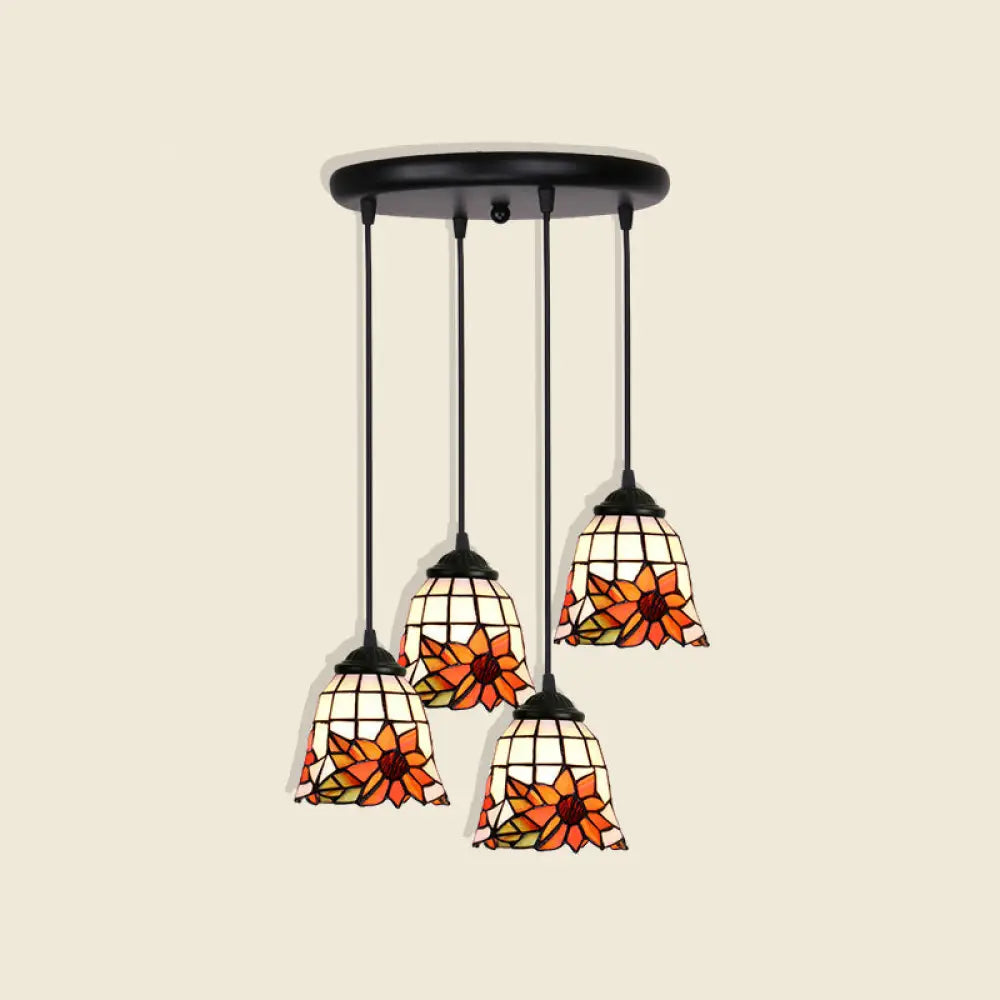 Tiffany Style Handcrafted Floral Art Glass Pendant Light For Dining Room Ceiling 4 / Orange