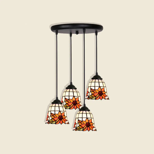 Tiffany Style Handcrafted Floral Art Glass Pendant Light For Dining Room Ceiling 4 / Orange