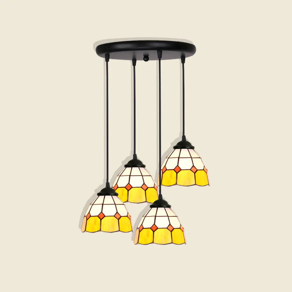 Tiffany Style Handcrafted Floral Art Glass Pendant Light For Dining Room Ceiling 4 / Yellow