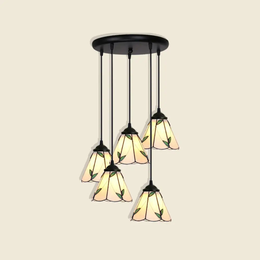 Tiffany Style Handcrafted Floral Art Glass Pendant Light For Dining Room Ceiling 5 / Green