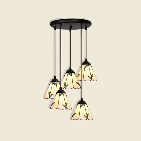 Tiffany Style Handcrafted Floral Art Glass Pendant Light For Dining Room Ceiling 5 / Green