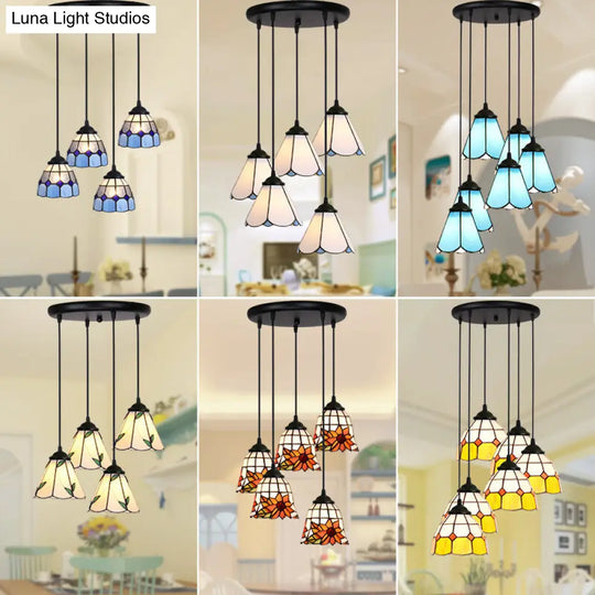 Handcrafted Tiffany Style Floral Pendant Ceiling Light Suspension Lamp For Dining Room
