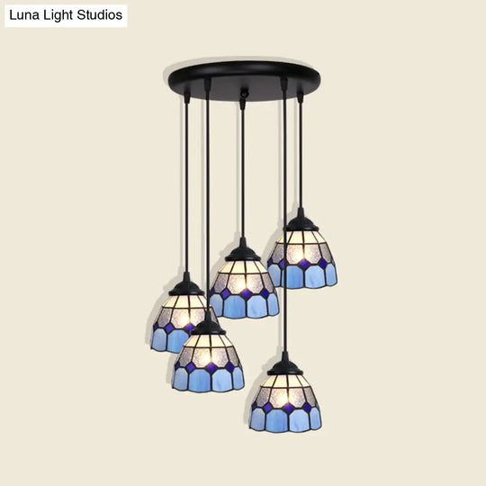 Handcrafted Tiffany Style Floral Pendant Ceiling Light Suspension Lamp For Dining Room 5 / Blue