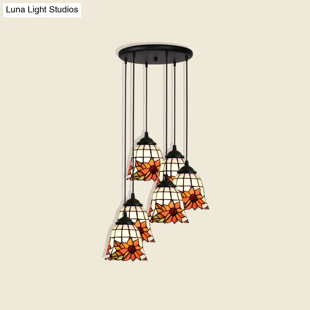 Handcrafted Tiffany Style Floral Pendant Ceiling Light Suspension Lamp For Dining Room 6 / Orange