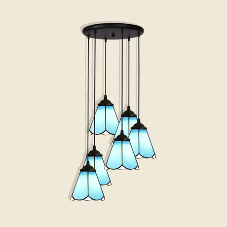 Tiffany Style Handcrafted Floral Art Glass Pendant Light For Dining Room Ceiling 6 / Blue