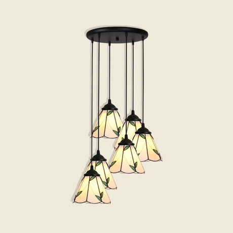 Tiffany Style Handcrafted Floral Art Glass Pendant Light For Dining Room Ceiling 6 / Green