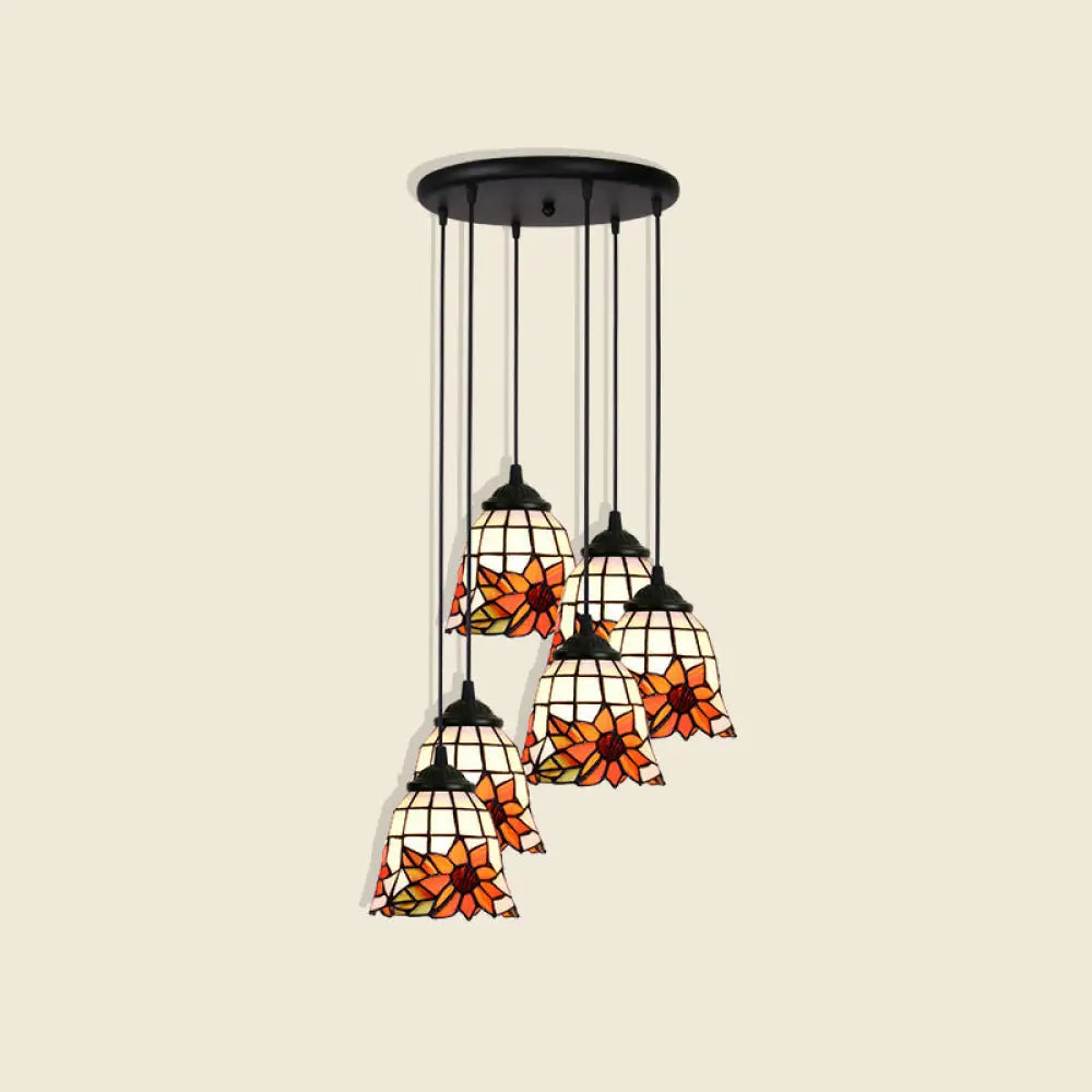 Tiffany Style Handcrafted Floral Art Glass Pendant Light For Dining Room Ceiling 6 / Orange
