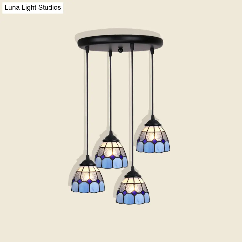 Handcrafted Tiffany Style Floral Pendant Ceiling Light Suspension Lamp For Dining Room 4 / Blue