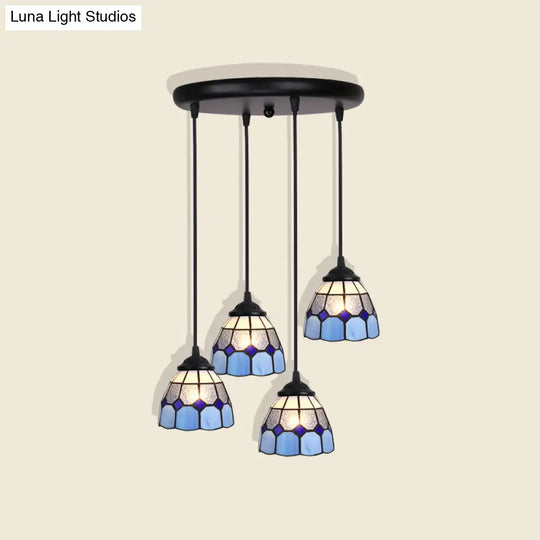 Handcrafted Tiffany Style Floral Pendant Ceiling Light Suspension Lamp For Dining Room 4 / Blue