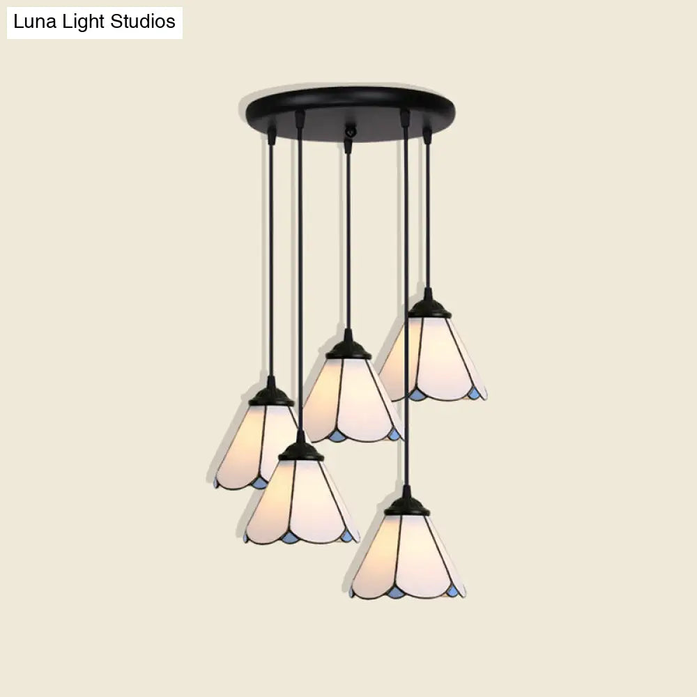 Handcrafted Tiffany Style Floral Pendant Ceiling Light Suspension Lamp For Dining Room 5 / White